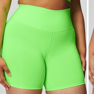 Fabletics PowerHold Neon Lime Bike Shorts High-Waisted Performance